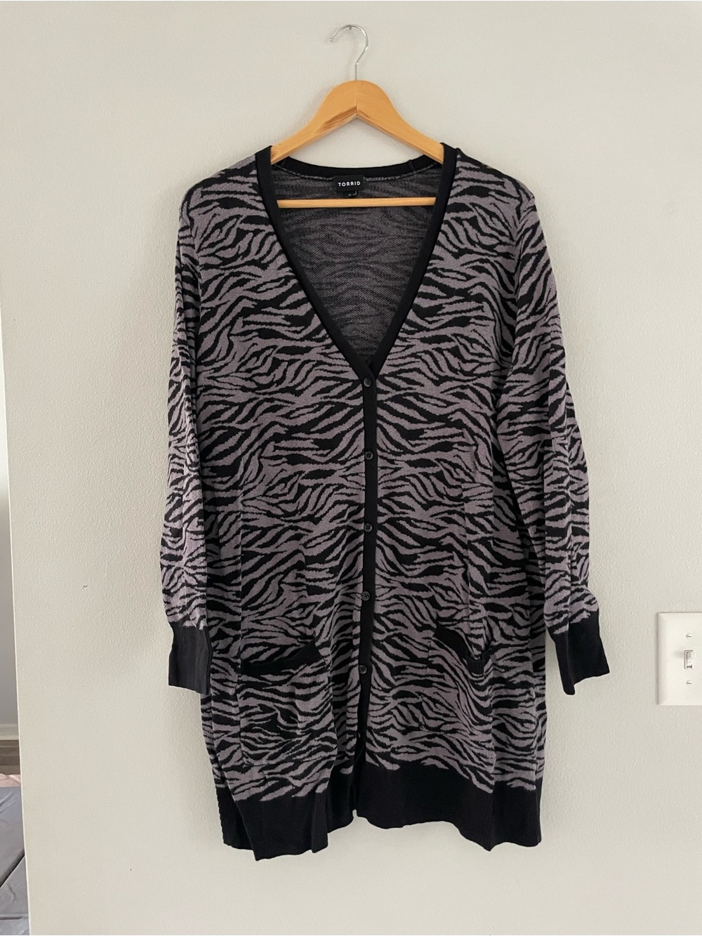 torrid Black and Gray Zebra-Pattern Button Front Cardigan
